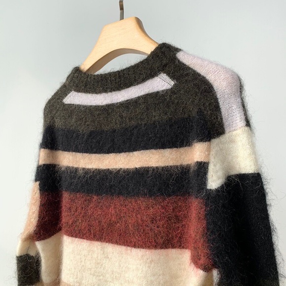 🍁ACNE STUDIOS Green and Red Kalbah Mohair Striped Sweater - Picture 12 of 16